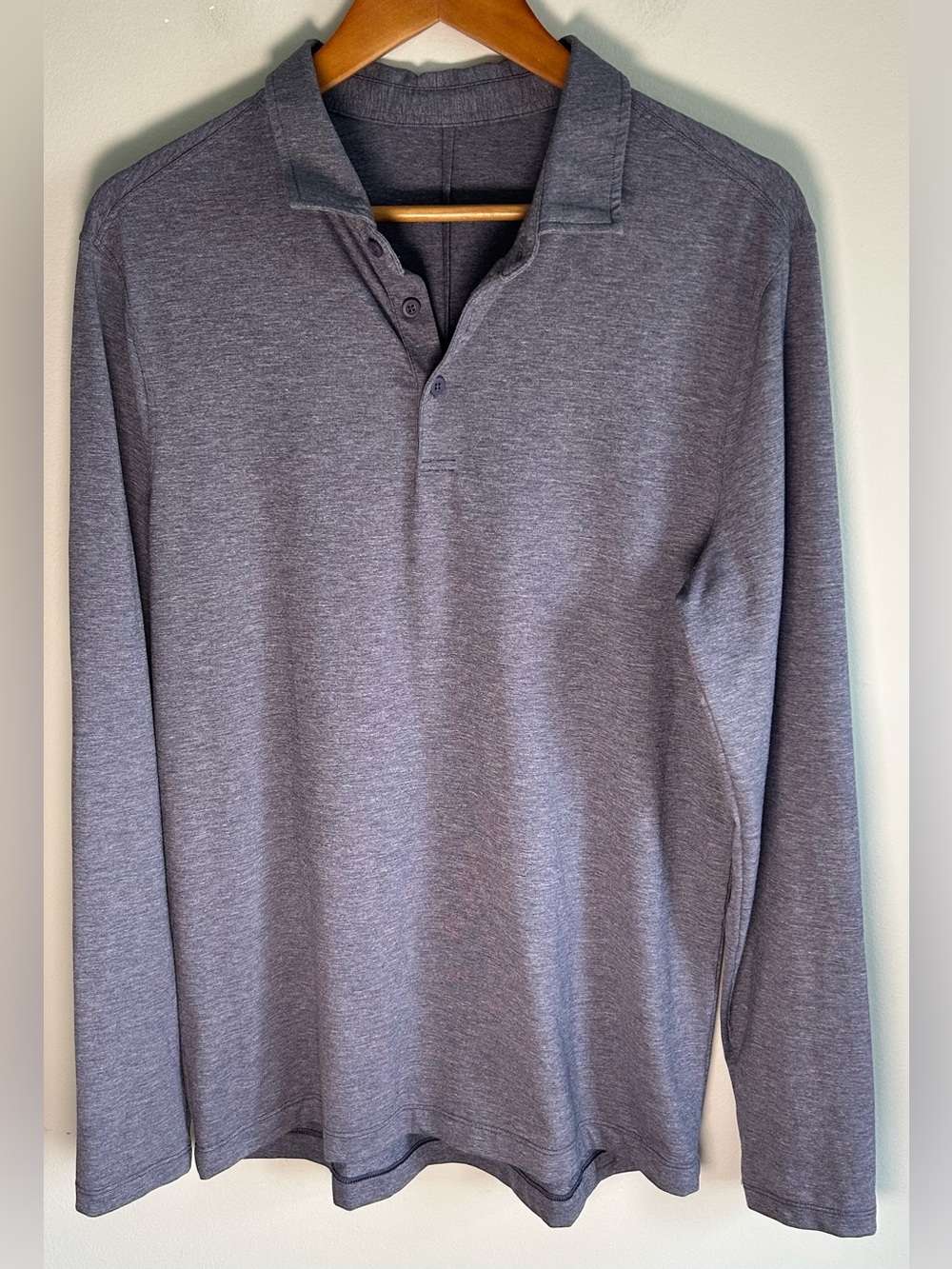 Lululemon Men’s Long Sleeve Evolution Polo Shirt Size L Heathered Blue Stretch
